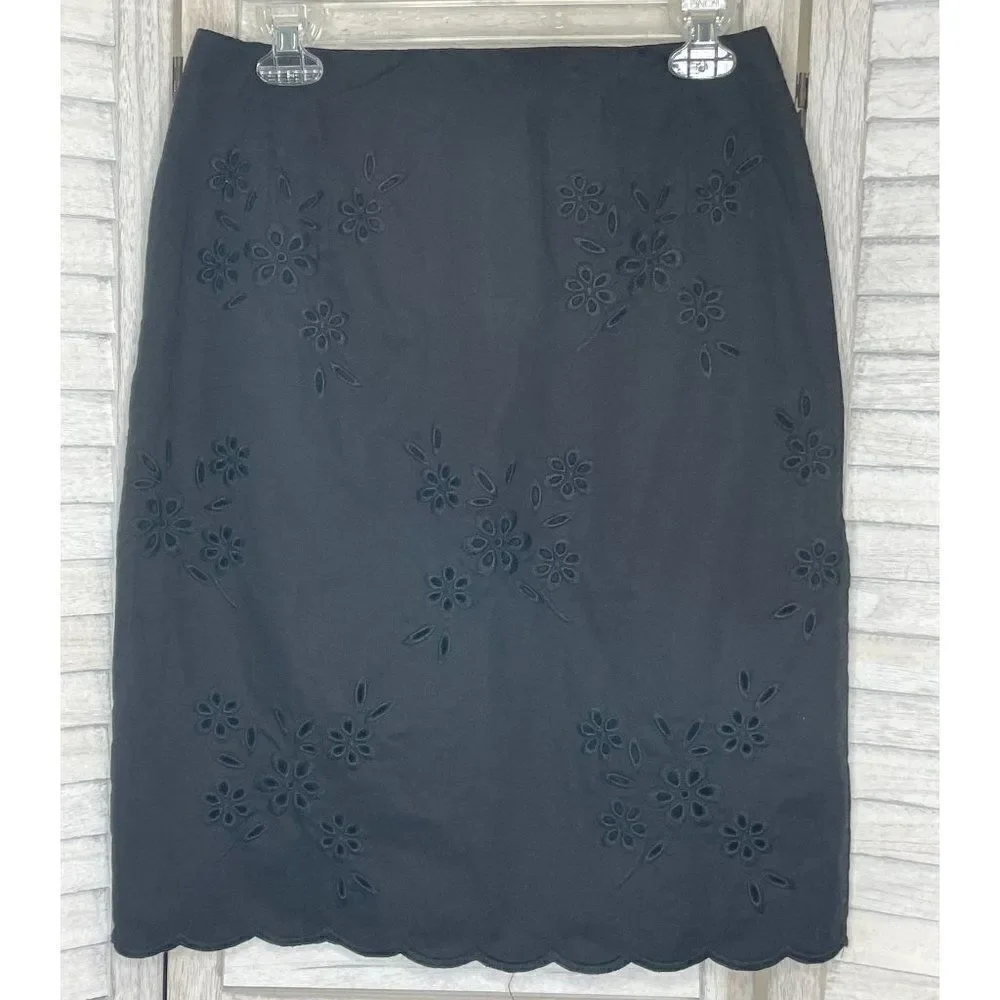 Talbots Black Floral Eyelet Skirt Size 8